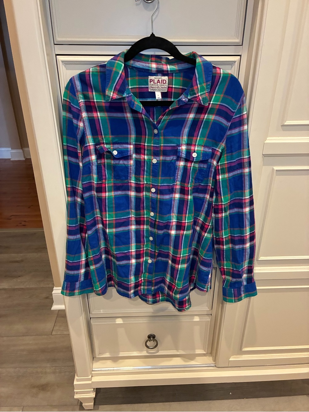 Old Navy Blue and Green Plaid Button-Down Shirt